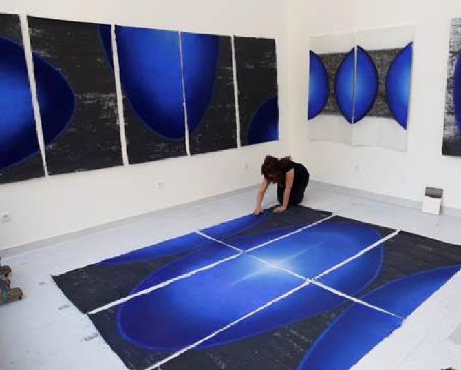 Csutoros working in the studio in MANK, artist colony, Szentendre, Hungary, 2016/17